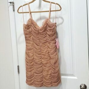 NWT Haute Monde Champagne Tulle Mesh Mini Dress, Size Xl